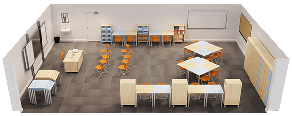 modulares Klassenzimmer einer modernen Schule