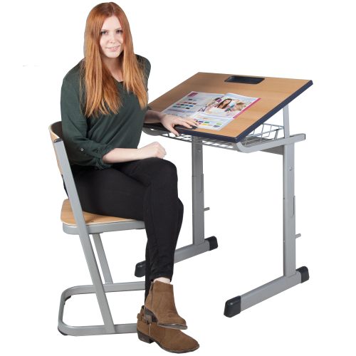 Produkt Bild Zweier-Schülertisch TSH50Z-K mit melaminharzbeschichteter Tischplatte, schräg- und höhenverstellbar 