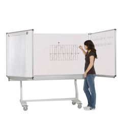 Productimage Whiteboard Federzugtafel aus Premium Stahlemaille, fahrbar, Serie FZ FR E, weiß