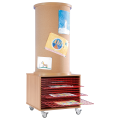 Produktbild Mobile Kork-Litfaßsäule mit 15 roten Trockengittern und rückseitigem Regal KLS-TW15
