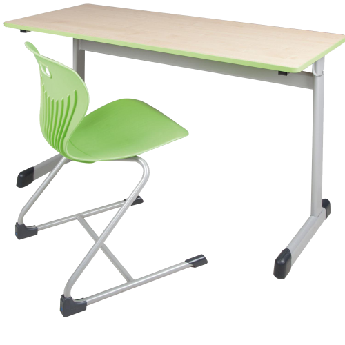 Produkt Bild Zweier-Schülertisch 130x55 cm Modell T, Platte Melamin mit ABS-Kante, Ecken gerundet T 53S-ZR-4