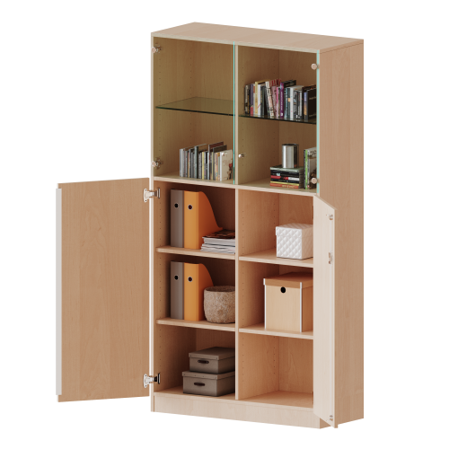 Produkt Bild Schrank, 5 Ordnerhöhen, unten Türen (3 OH), oben Vitrinentüren (2 OH) - Serie evo180 