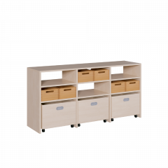 Produktbild Raumteilerregal - mit 6 Massivholzkästen und 3 hohen Rollkästen 2508 008 00