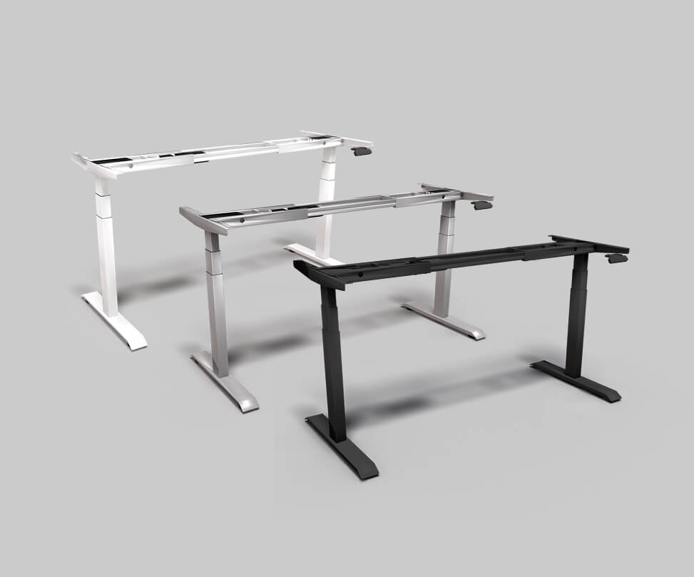 die drei Gestelle des höhenverstellbaren Schreibtisches