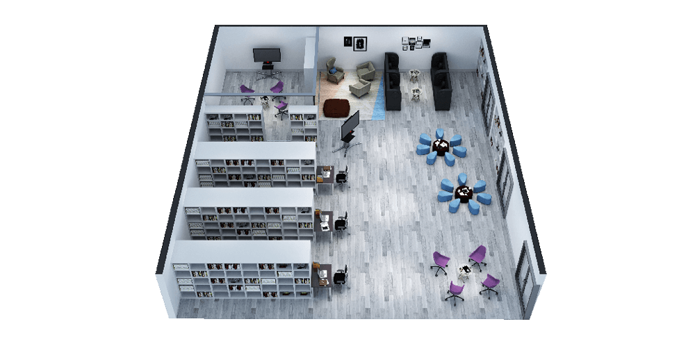 Raumbild einer Bibliothek in einer modernen Schule