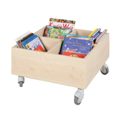 Produktbild B&uuml;cherkiste CuBe, 4 F&auml;chern auf der Oberseite, fahrbar BTFE-MF