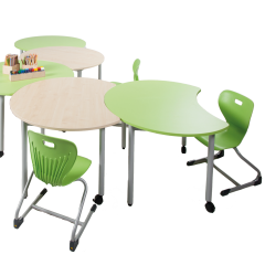 Produktbild Tisch PAC mit K&ouml;rperausschnitt, fahrbarer Schultisch mit Vollkernplatte PowerSurf 