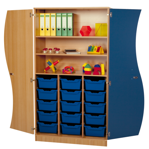 Produkt Bild Hochschrank mit Wellent&uuml;ren, 15 hohe ErgoTray Boxen & 2 Einlegeb&ouml;den 