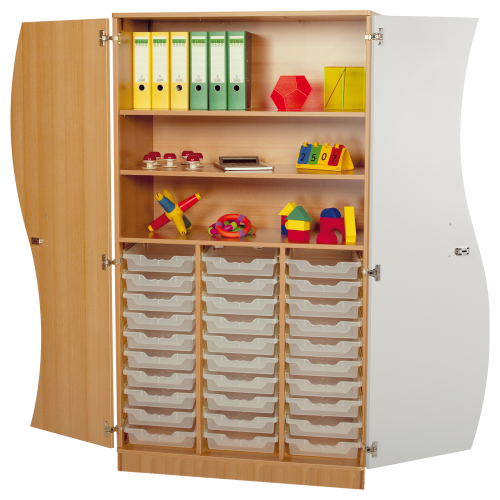 Produkt Bild Hochschrank mit Wellent&uuml;ren, 30 flache ErgoTray Boxen & 2 Einlegeb&ouml;den 