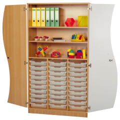 Produktbild Hochschrank mit Wellent&uuml;ren, 30 flache ErgoTray Boxen & 2 Einlegeb&ouml;den 