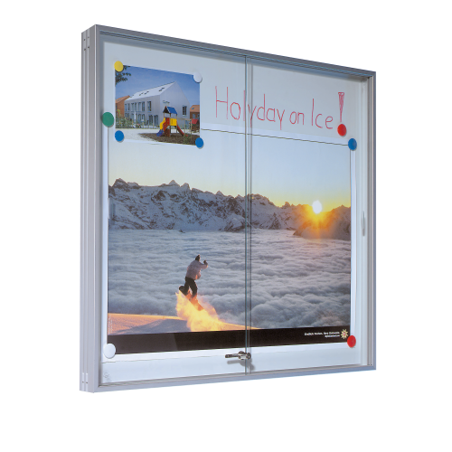 Produkt Bild Wandvitrine IA mit Schiebet&uuml;ren aus Sicherheitsglas und Whiteboardr&uuml;ckwand 