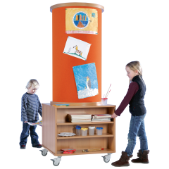 Produktbild Mobile Litfa&szlig;s&auml;ule mit 2 Regalen und hochwertigem Stoffbezug, Serie KLS-2RS 