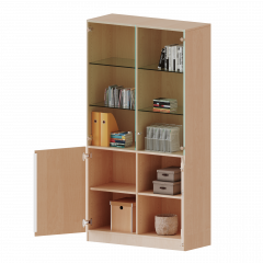 Produktbild Schrank, 5 Ordnerh&ouml;hen, unten T&uuml;ren (3 OH), oben Vitrinent&uuml;ren (2 OH) - Serie evo180 