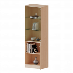 Produktbild Schrank, 5 Ordnerh&ouml;hen, unten T&uuml;r (2 OH), oben Vitrinent&uuml;r (3 OH) - Serie evo180 V6062T3VRE