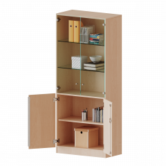 Produktbild Schrank, 5 Ordnerh&ouml;hen, unten T&uuml;ren (2 OH), oben Vitrinent&uuml;ren (3 OH) - Serie evo180 