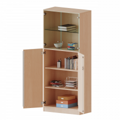 Produktbild Schrank, 5 Ordnerh&ouml;hen, unten T&uuml;ren (3 OH), oben Vitrinent&uuml;ren (2 OH) - Serie evo180 