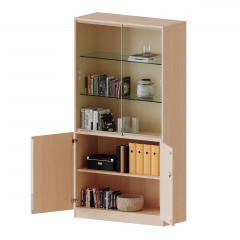 Produktbild Kombischrank, 5 Ordnerh&ouml;hen, Dreht&uuml;ren unten (2 OH), Glasschiebet&uuml;ren oben (3 OH) - Serie evo180 