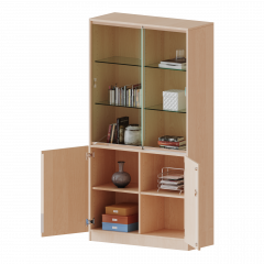 Produktbild Kombischrank, 5 Ordnerh&ouml;hen, Dreht&uuml;ren unten (2 OH), Glasschiebet&uuml;ren oben (3 OH) - Serie evo180 