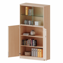 Produktbild Kombischrank, 5 Ordnerh&ouml;hen, Dreht&uuml;ren unten (3 OH), Glasschiebet&uuml;ren oben (2 OH) - Serie evo180 