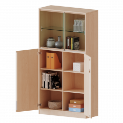 Produktbild Kombischrank, 5 Ordnerh&ouml;hen, Dreht&uuml;ren unten (3 OH), Glasschiebet&uuml;ren oben (2 OH) - Serie evo180 