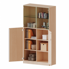 Produktbild Schrank, 5 Ordnerh&ouml;hen, unten T&uuml;ren (3 OH), oben Vitrinent&uuml;ren (2 OH) - Serie evo180 