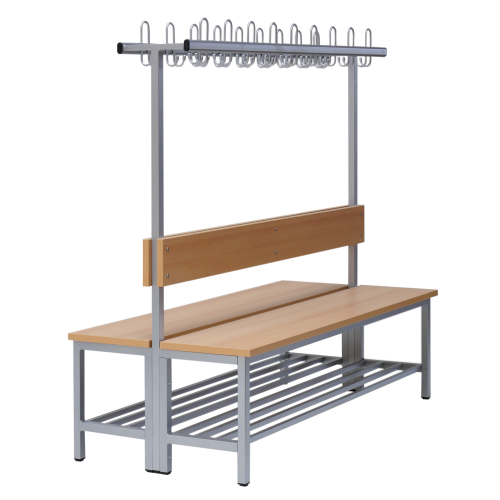 Produkt Bild Umkleidebank doppelseitig mit Sitzfl&auml;che Melamin und Hakenleiste 