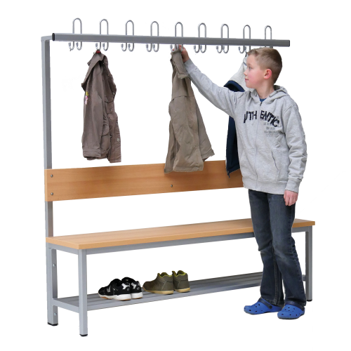 Produkt Bild Umkleidebank einseitig mit Sitzfl&auml;che Melamin und Hakenleiste 