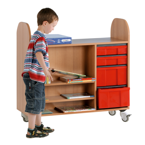 Produkt Bild B&uuml;cher Rollwagen mit 4 Ergo Tray Sch&uuml;ben FBRW-E4