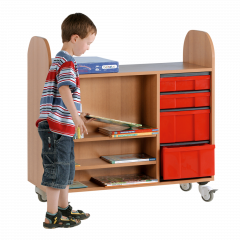 Produktbild B&uuml;cher Rollwagen mit 4 Ergo Tray Sch&uuml;ben FBRW-E4