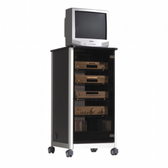 Produktbild fahrbarer Phonowagen, in Alu, mit Glast&uuml;r PH-A 3G