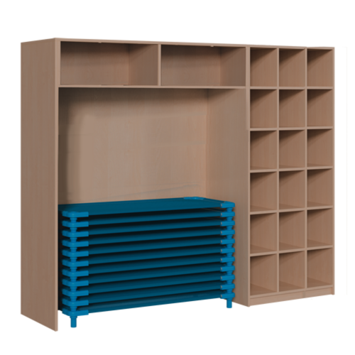 Produkt Bild Regal f&uuml;r Stapelliegen mit Vorhangeinrichtung 