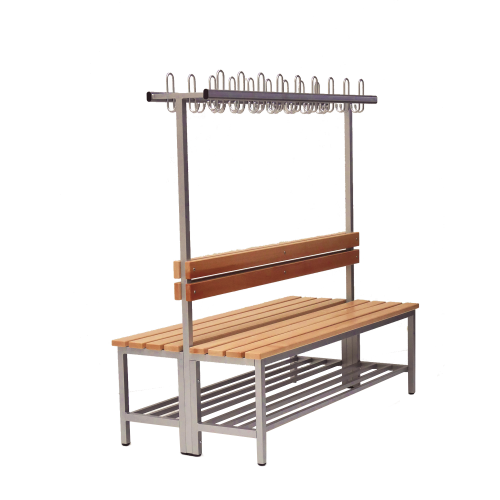 Produkt Bild Umkleidebank doppelseitig mit Massivholz Sitzleisten und Hakenleiste 